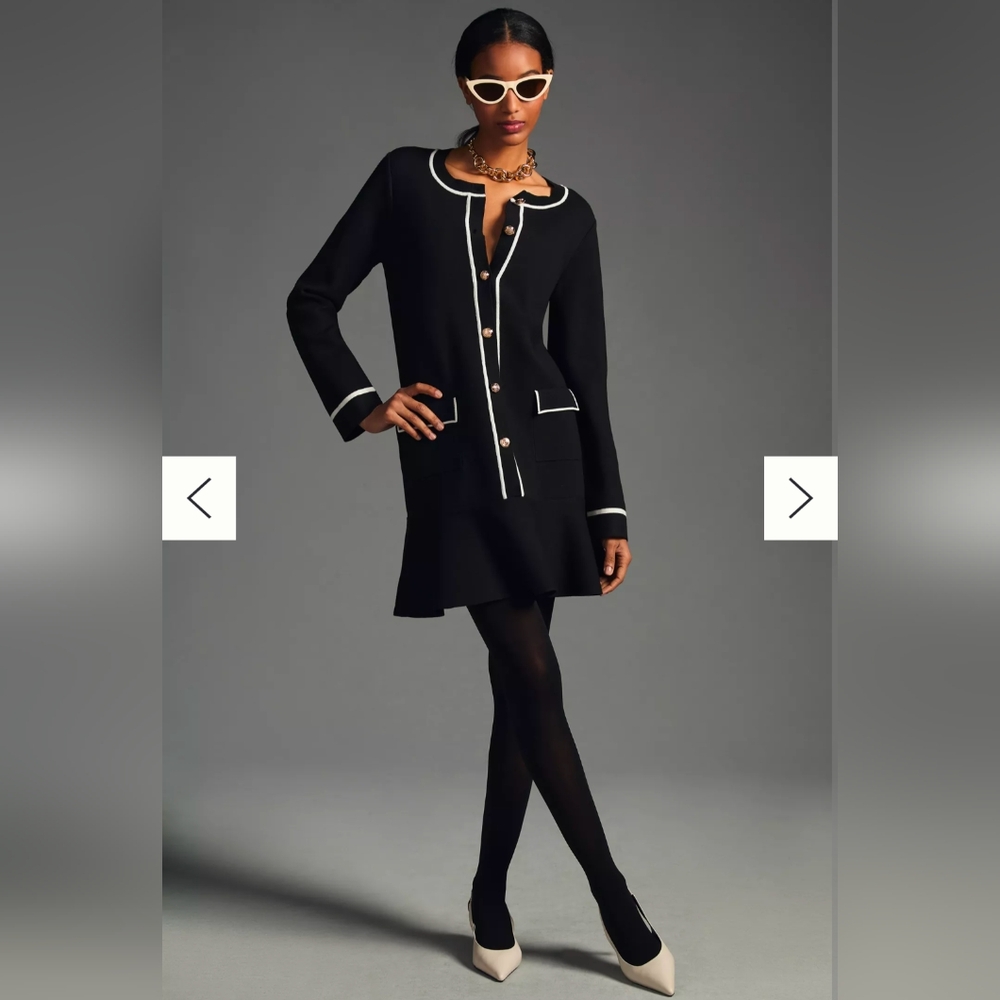 Anthropologie Endless Rose Mini Sweater Dress Black/White Size M NWT